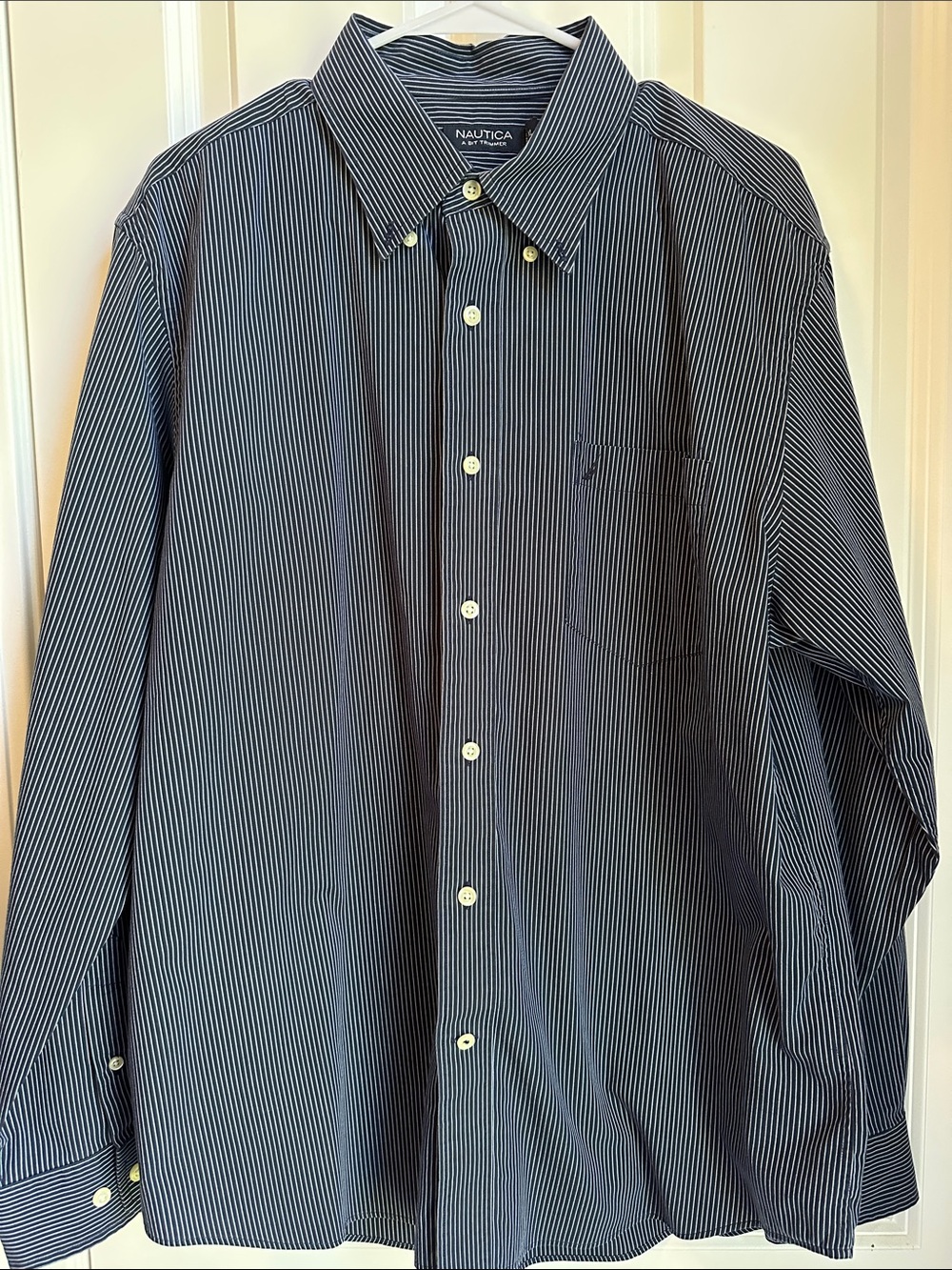 Nautica Navy and White Pinstripe Button-Down Dress Shirt